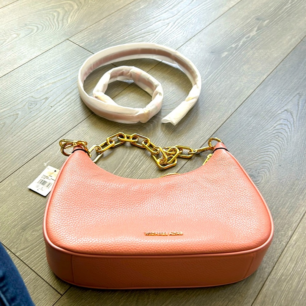 Pastel pink, gold chain strap new & Crossbody strap included